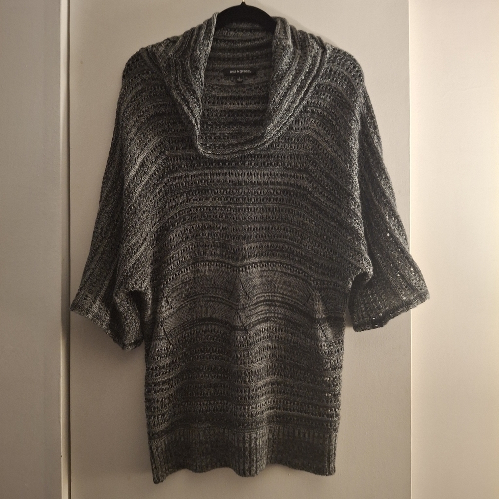 Ava & Grace Women's Crochet Black, Gray And White Cowl Neck Sweater